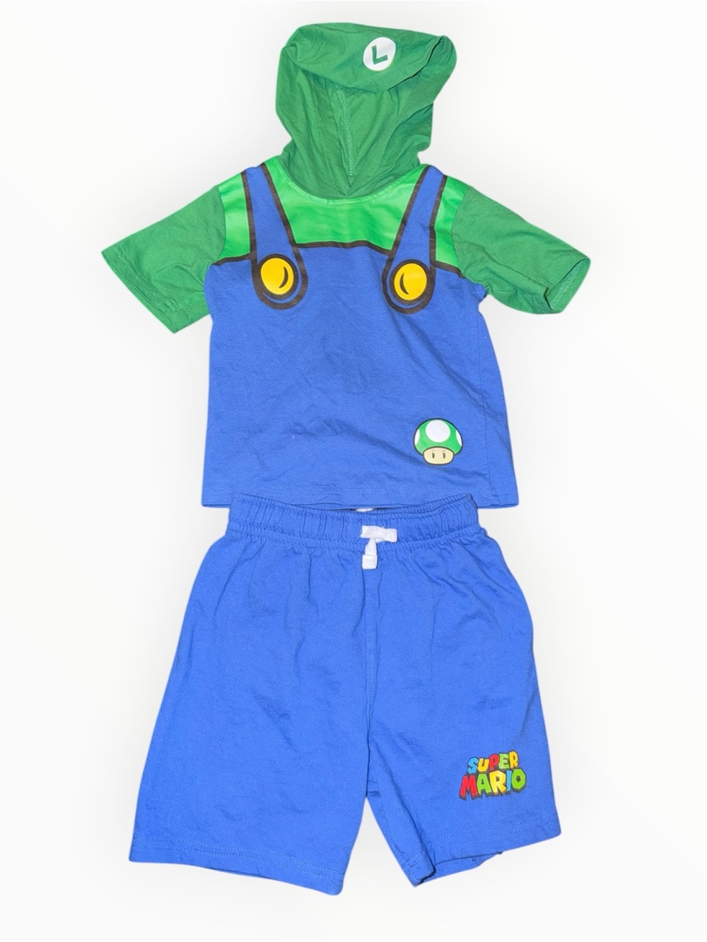 Nintendo Boys Super Mario Bros Luigi Costume Hoodie and Shorts Set size 3T